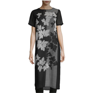 NWOT Vince Camuto Short-Sleeve Floral-Print Tunic, Black/White
